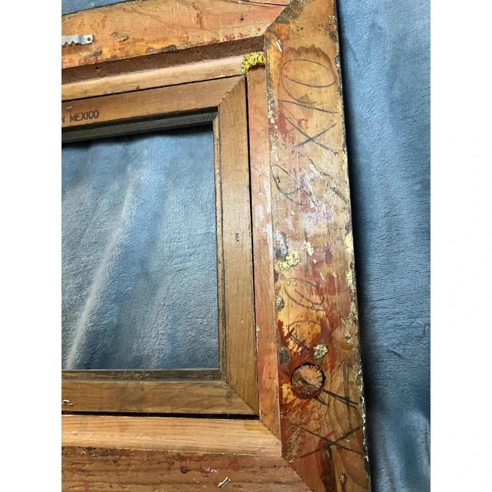 Vintage Mexican Hand Carved Gold Gilt Wood Picture Frame 10x8 Opening Ornate